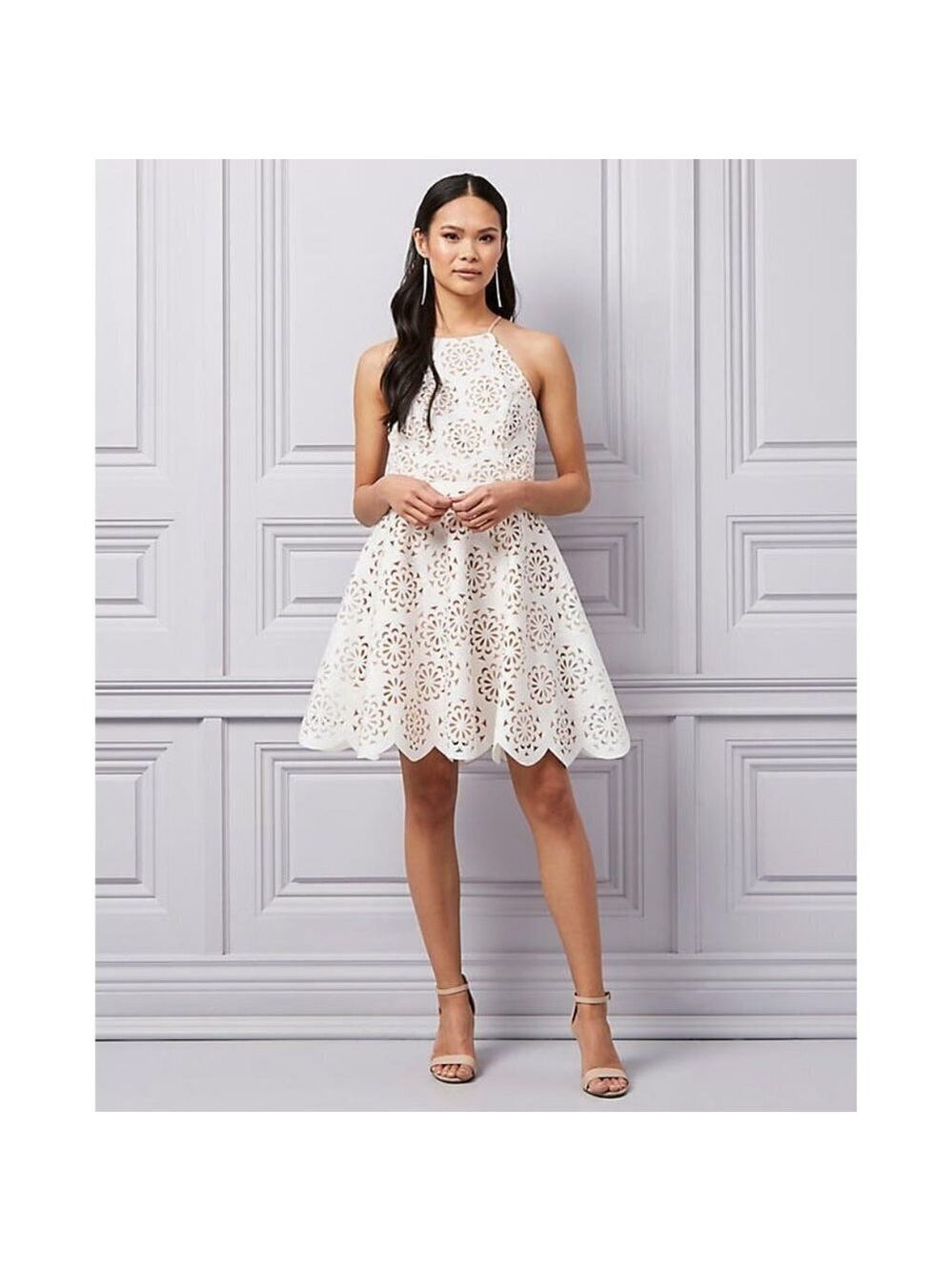 Women Le Chateau Laser Cut Knit Halter Neck White Dress Size XXL